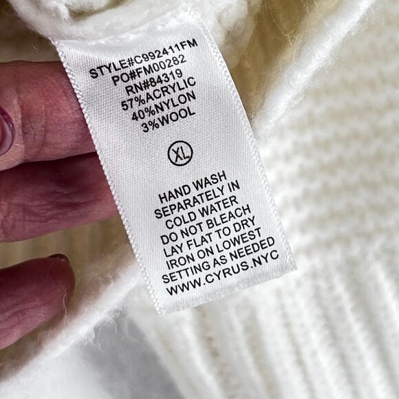 Cyrus Colorblock Knit Sweater Cable Detail Blue Cream White XL Wool Blend Soft - Picture 8 of 11